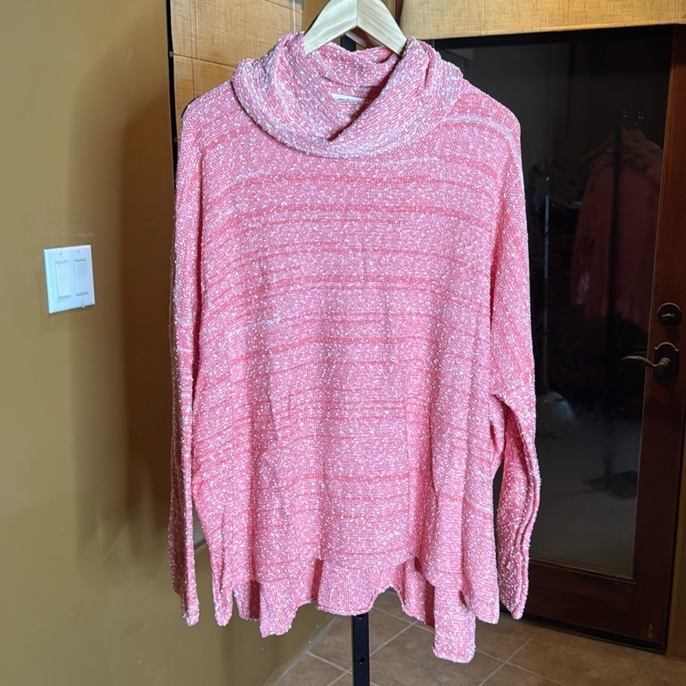 Umgee Coral Marled Cowl Neck Drop Sleeve Sweater Size Large Oversized